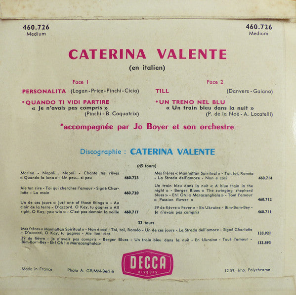 Caterina Valente Accompagnée Par Jo Boyer Et Son Orchestre : Personalita (7", EP)