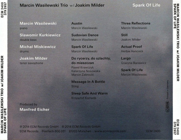 Marcin Wasilewski Trio W/ Joakim Milder : Spark Of Life (CD, Album)