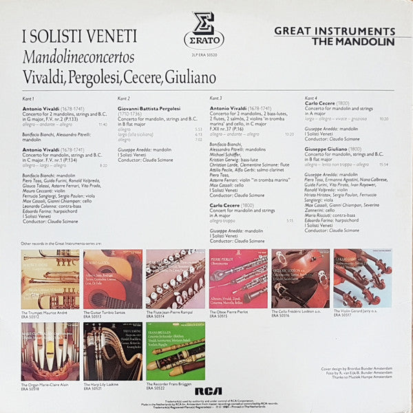 Antonio Vivaldi, Giovanni Battista Pergolesi, Carlo Cecere, Giuseppe Giuliano - I Solisti Veneti : Mandolineconcertos (2xLP, Comp)