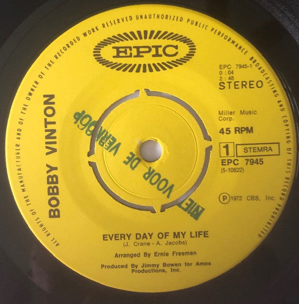 Bobby Vinton : Every Day Of My Life (7", Single)