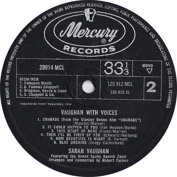 Sarah Vaughan : Vaughan With Voices (LP, Album, Mono)