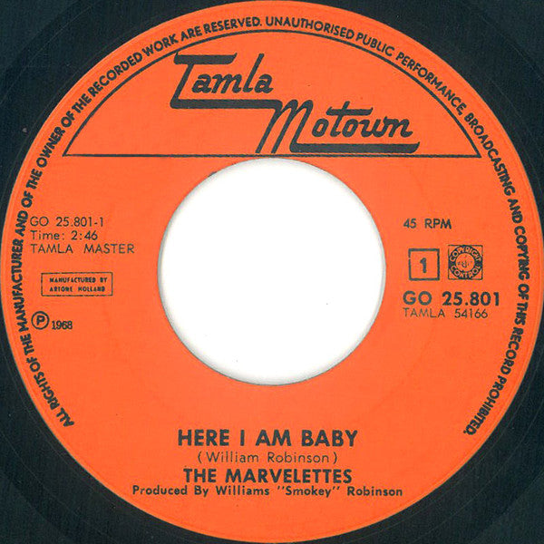 The Marvelettes : Here I Am Baby (7", Single)