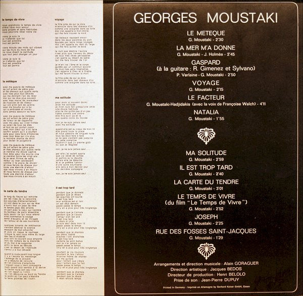 Georges Moustaki : Georges Moustaki (LP, Album, Gat)