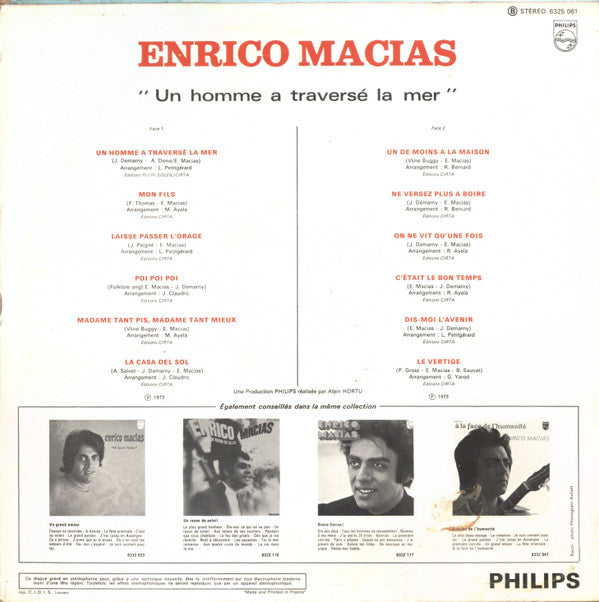 Enrico Macias : Un Homme A Traversé La Mer (LP, Album)
