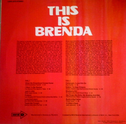 Brenda Lee : This Is Brenda (LP, Album, RE)