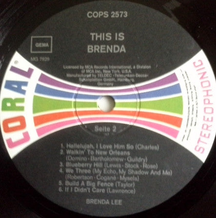 Brenda Lee : This Is Brenda (LP, Album, RE)