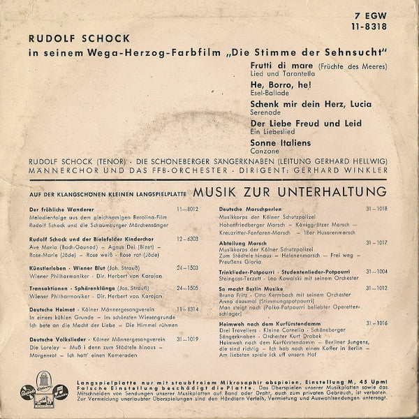 Rudolf Schock : Die Stimme Der Sehnsucht (7", EP)