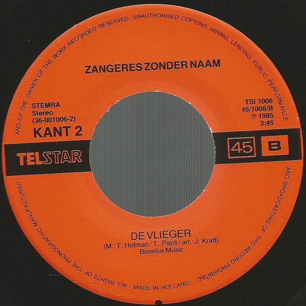 Zangeres Zonder Naam : Het Parelsnoer / De Vlieger (7", Single)