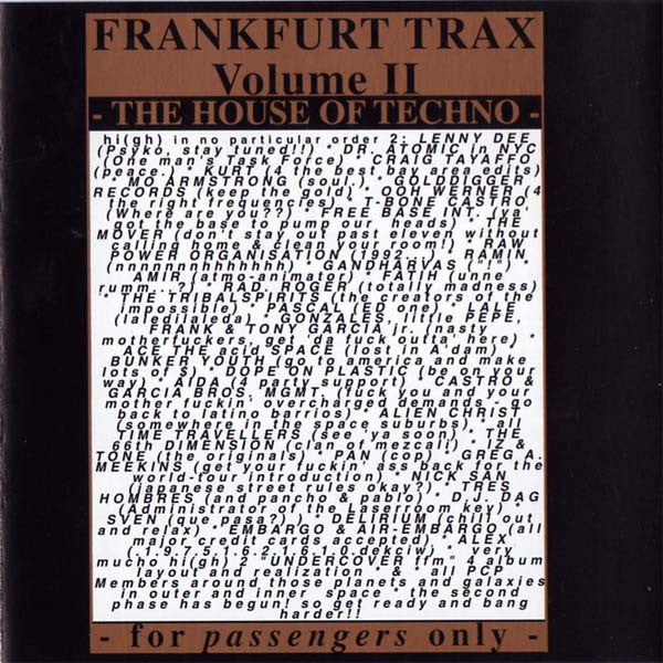 Various : Frankfurt Trax Volume 2 (The House Of Techno) (CD, Comp)