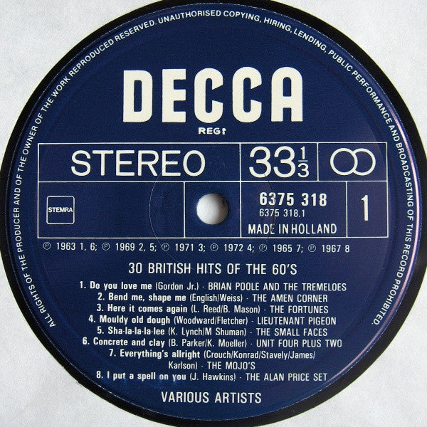 Various : 30 British Hits Of The 60's - Part I (2xLP, Comp)