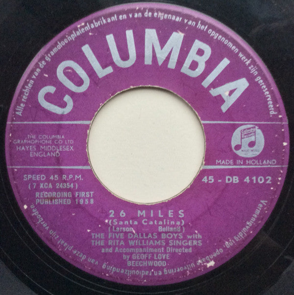 The Five Dallas Boys With The Rita Williams Singers : Sail Along, Silv'ry Moon (7", Single, Mono)