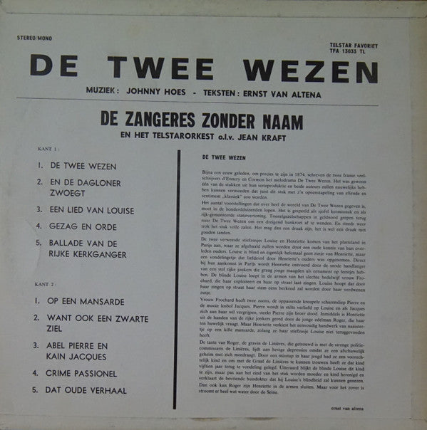 Zangeres Zonder Naam : De Twee Wezen (LP, Album, Mono)