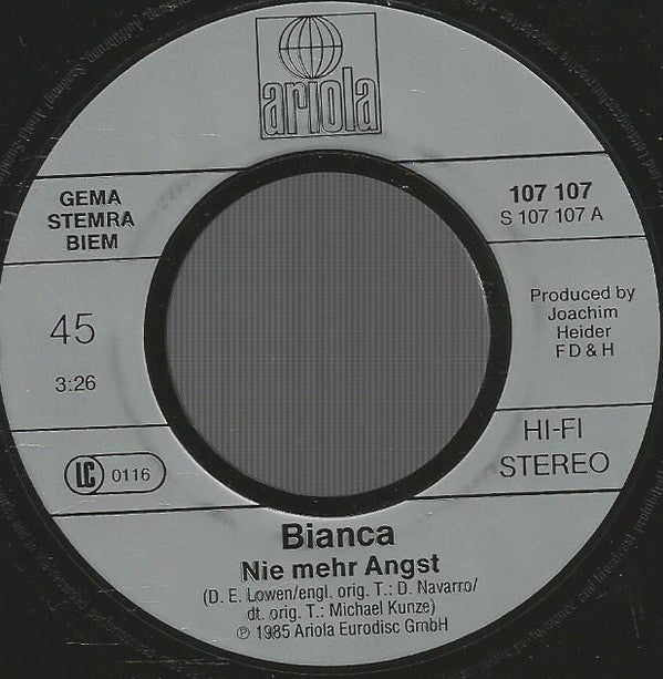 Bianca (51) : Nie Mehr Angst (7", Single)