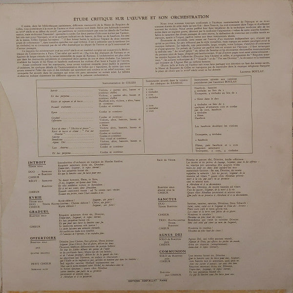 Jean Gilles / Louis Frémaux directed Ensemble Instrumental Jean-Marie Leclair & Chorale Philippe Caillard : Requiem de Gilles (LP, Gat)