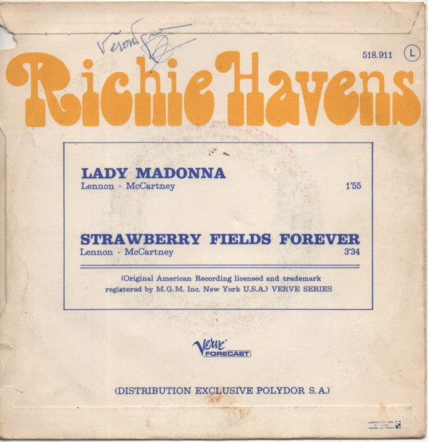 Richie Havens : Lady Madonna / Strawberry Fields Forever (7", Single, Mono)