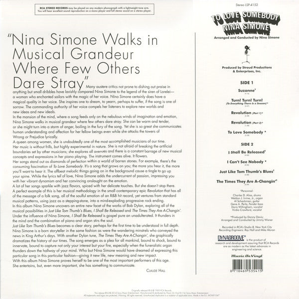 Nina Simone : To Love Somebody (LP, Album, RE, 180)