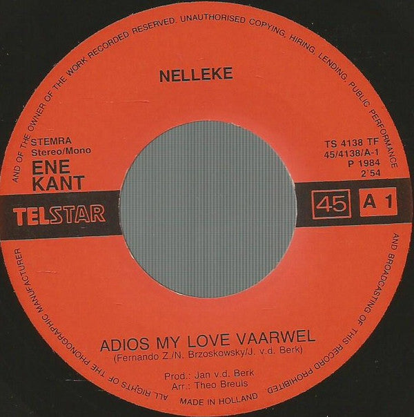 Nelleke : Adios My Love Vaarwel (7", Single)