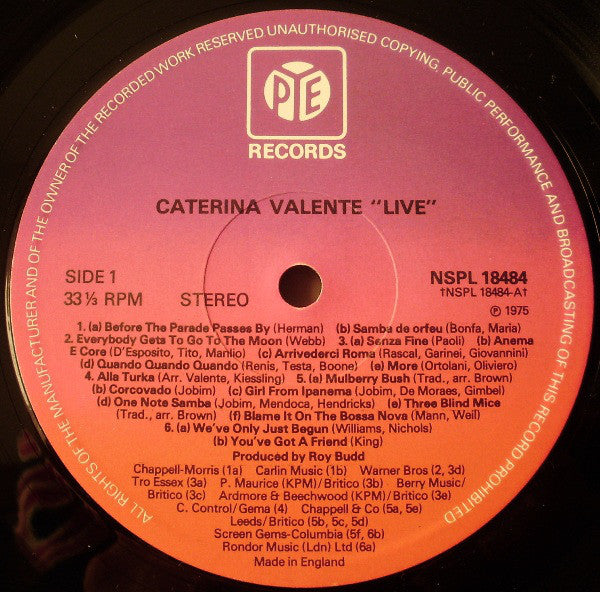 Caterina Valente : The Live Concert Album (LP, Album)