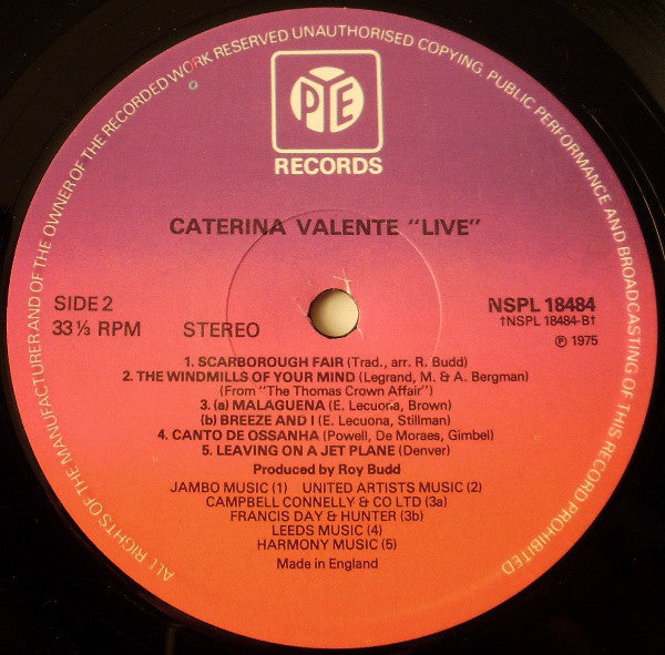 Caterina Valente : The Live Concert Album (LP, Album)