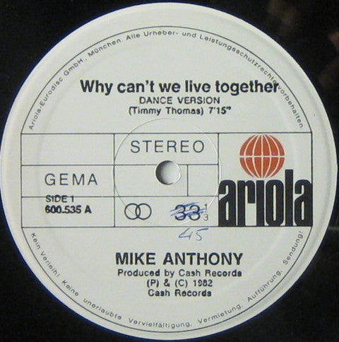 Mike Anthony : Why Can't We Live Together... (12", Maxi)