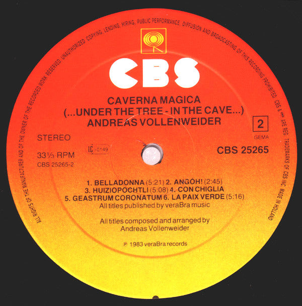 Andreas Vollenweider : Caverna Magica (...Under The Tree - In The Cave...) (LP, Album, Hal)