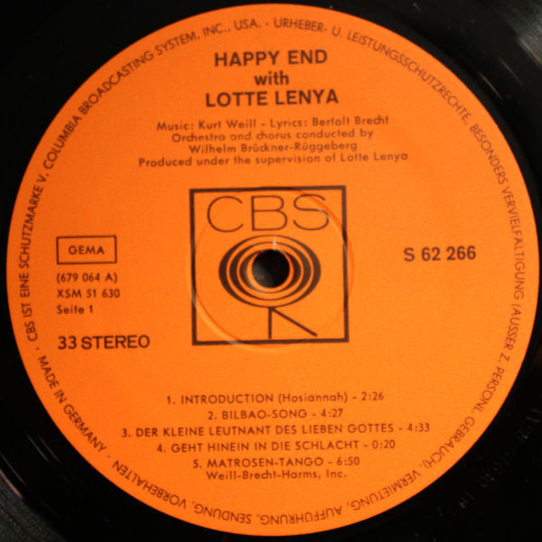 Lotte Lenya, Kurt Weill, Bertolt Brecht : Happy End With Lotte Lenya (LP)