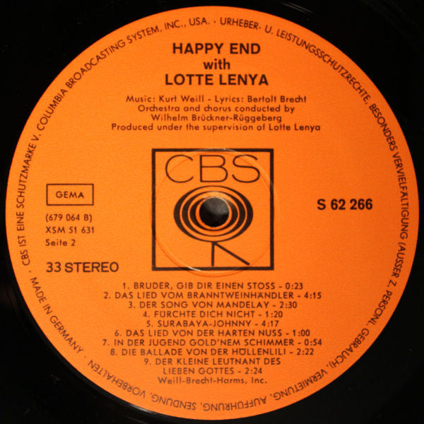 Lotte Lenya, Kurt Weill, Bertolt Brecht : Happy End With Lotte Lenya (LP)