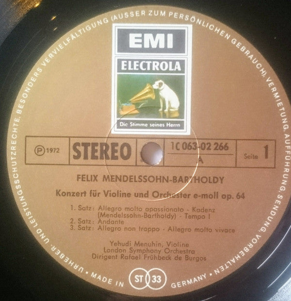 Mendelssohn* - Yehudi Menuhin, Rafael Frühbeck De Burgos, The London Symphony Orchestra : Konzert Für Violine Und Orchester E-moll, Konzert Für Violine Und Orchester D-moll (LP, Gol)