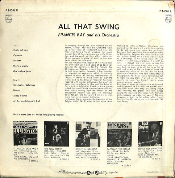 Francis Bay Et Son Orchestre : All That Swing (10", Mono)