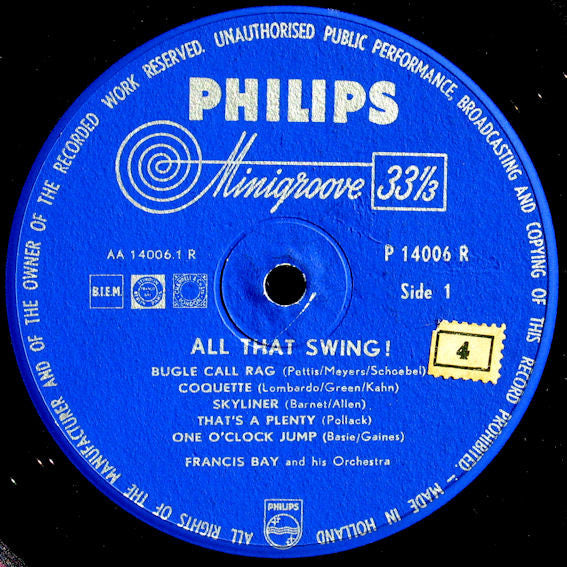 Francis Bay Et Son Orchestre : All That Swing (10", Mono)