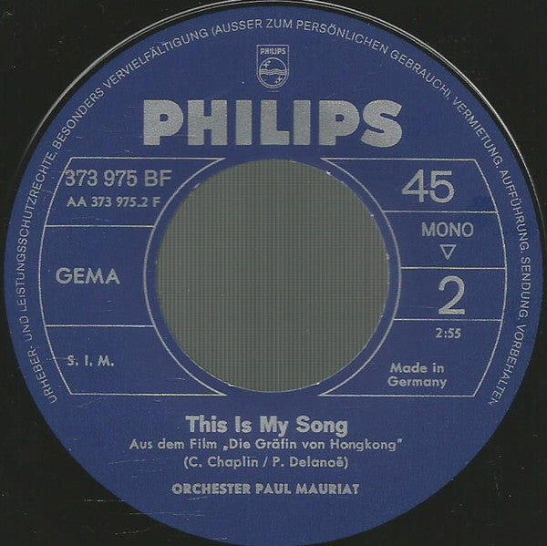 Paul Mauriat And His Orchestra : Puppet On A String / This Is My Song (7", Single, Mono)