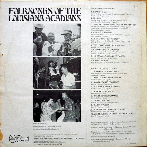 Various :  Folksongs Of The Louisiana Acadians  (LP, Album, RE)