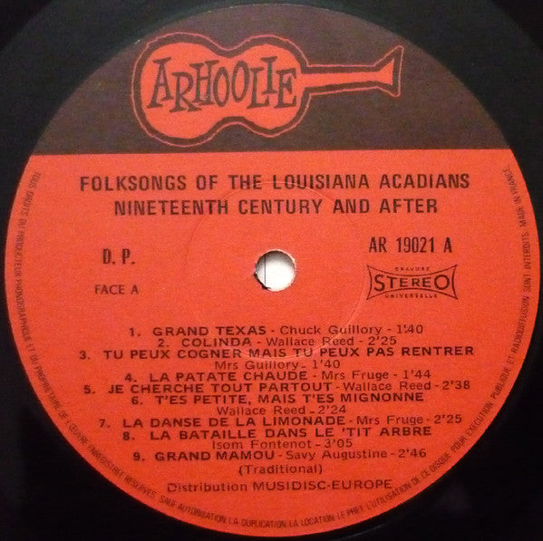 Various :  Folksongs Of The Louisiana Acadians  (LP, Album, RE)