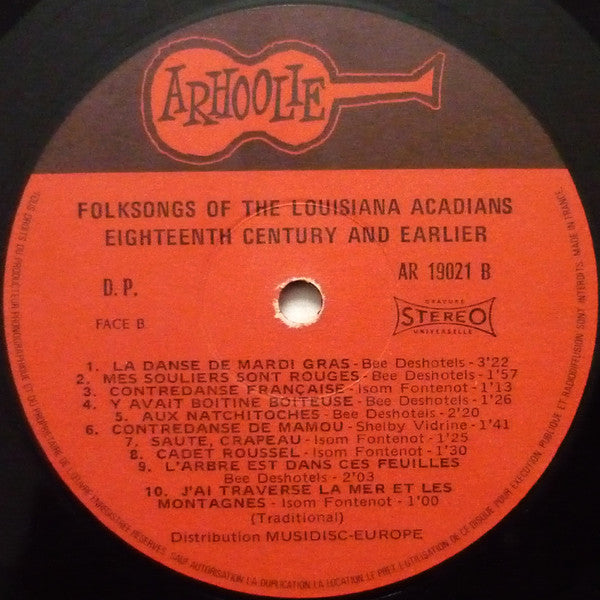 Various :  Folksongs Of The Louisiana Acadians  (LP, Album, RE)