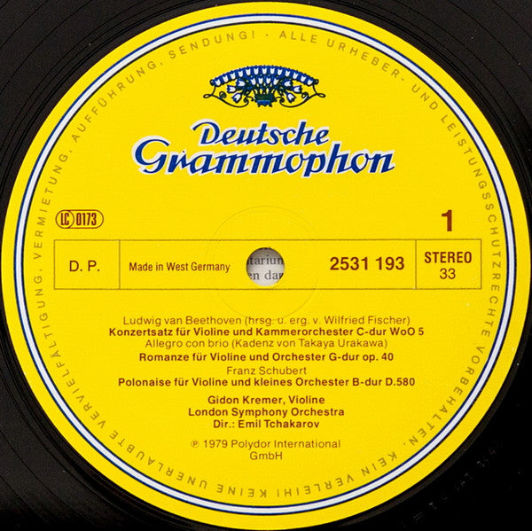 Ludwig van Beethoven - Franz Schubert, Gidon Kremer, The London Symphony Orchestra ∙ Emil Tchakarov : Musik Für Violine & Orchester (LP)