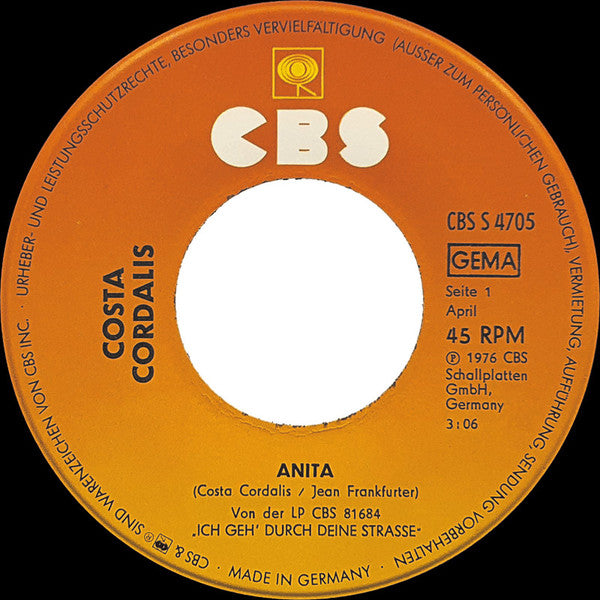 Costa Cordalis : Anita (7", Single)