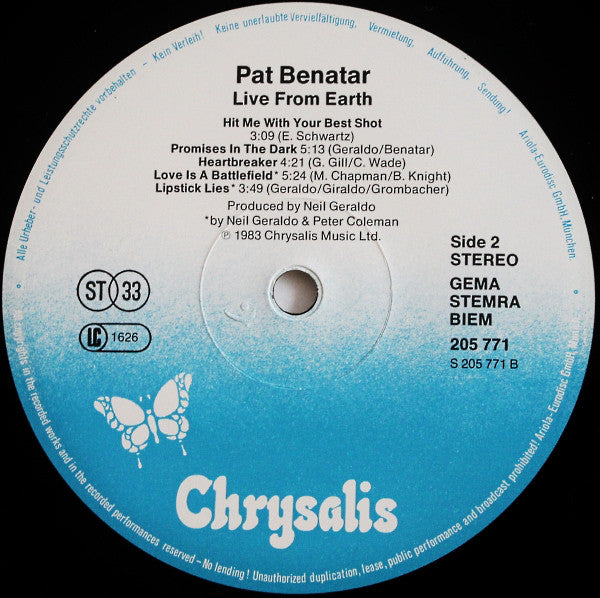 Benatar* : Live From Earth (LP, Album)