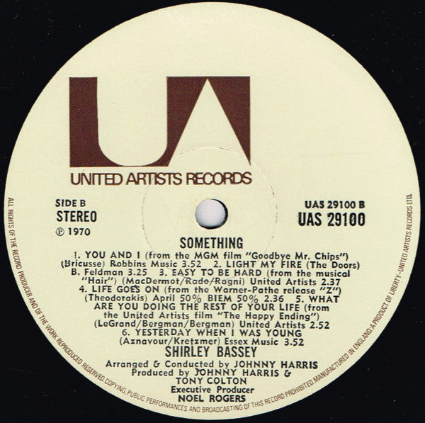 Shirley Bassey : Something (LP, Album, RP)