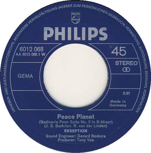 Ekseption : Peace Planet  (7", Single)