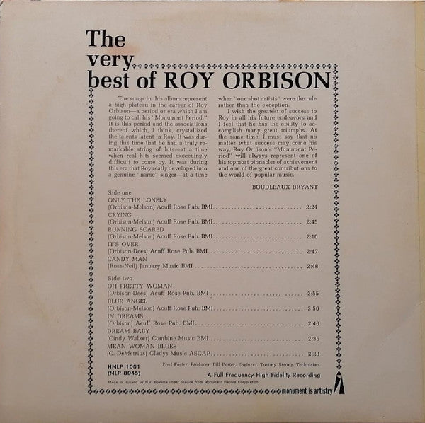 Roy Orbison : The Very Best Of Roy Orbison (LP, Comp)