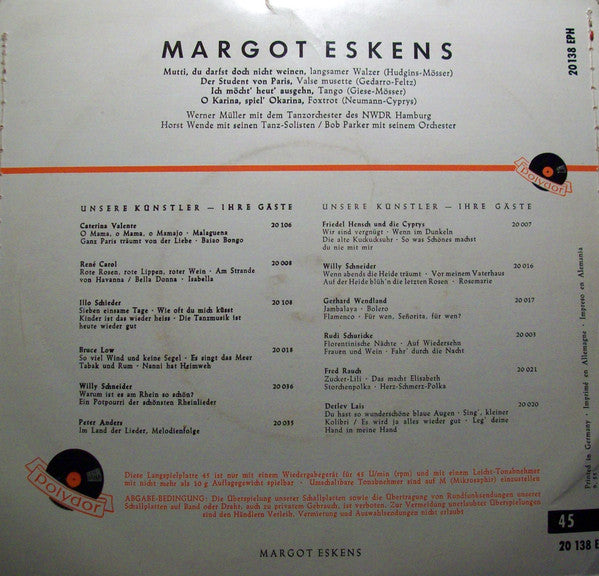 Margot Eskens : Mutti, Du Darfst Doch Nicht Weinen (7", EP, Mono)