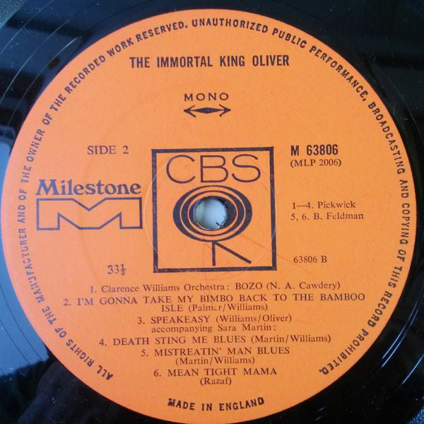 King Oliver : The Immortal King Oliver (LP, Comp, Mono)