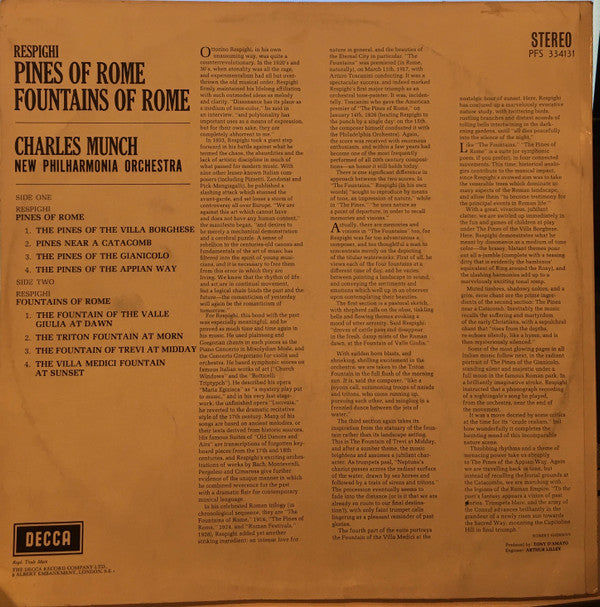 Ottorino Respighi / Charles Munch, New Philharmonia Orchestra : Fountains Of Rome / Pines Of Rome (LP)