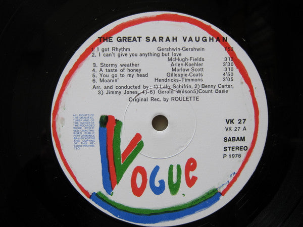 Sarah Vaughan : The Great Sarah Vaughan (LP, Comp)