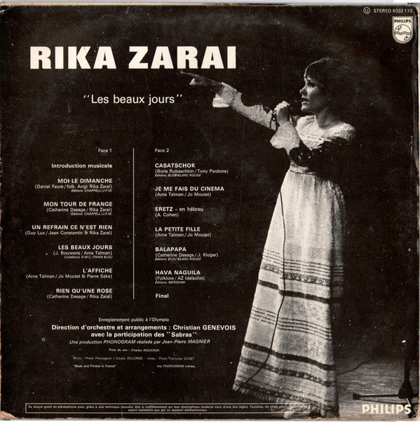 Rika Zaraï : Les Beaux Jours  (Enregistrement Public À L'Olympia) (LP)