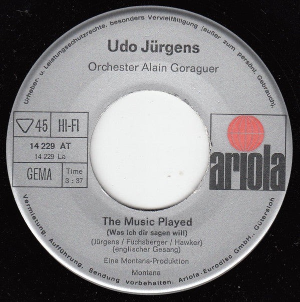 Udo Jürgens : The Music Played / Adagio (7", Single)