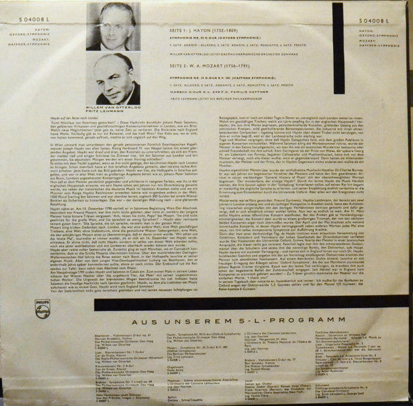 Willem Van Otterloo, Fritz Lehmann, Haydn*  /  Mozart* : Oxford-Symphonie / Haffner-Symphonie (LP, Mono)