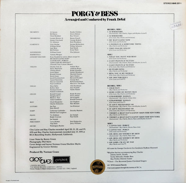 Ray Charles & Cleo Laine : Porgy & Bess (2xLP, Album, Gat)