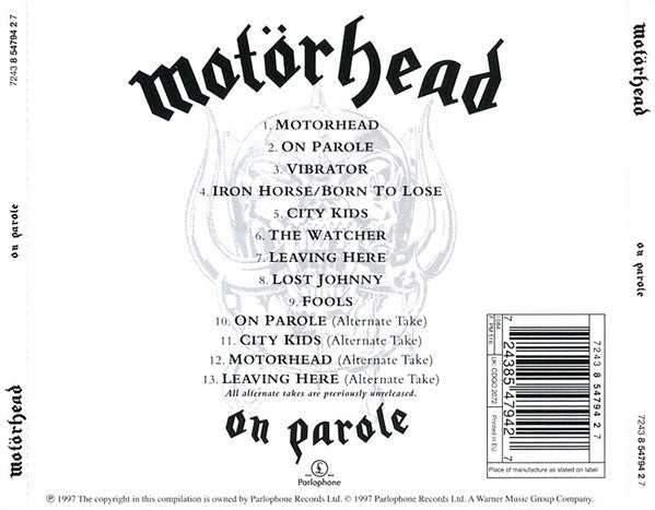 Motörhead : On Parole (CD, Album, RE, RM, RP)