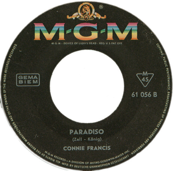 Connie Francis : Tu' Mir Nicht Weh / Paradiso (7", Single, Mono)